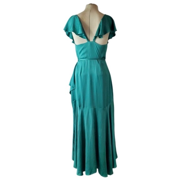Anthropologie Ruffle Sleeve Maxi Wrap Dress Green Emerald size Small - Picture 4 of 10